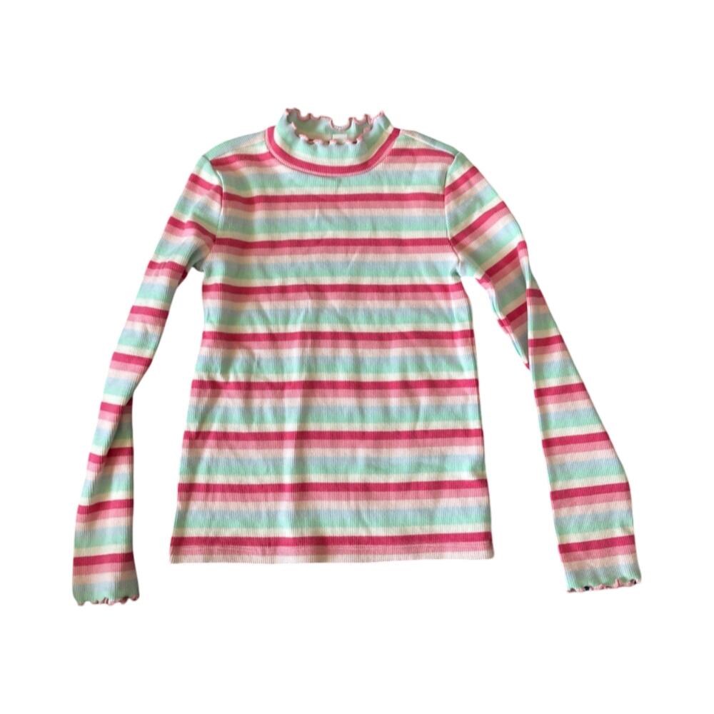 Janie & Jack Striped Ribbed Ruffle Turtleneck Size: 8